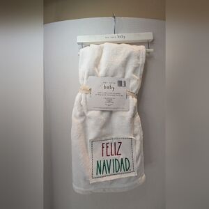 Rae Dunn Baby White Plush Blanket Feliz Navidad
